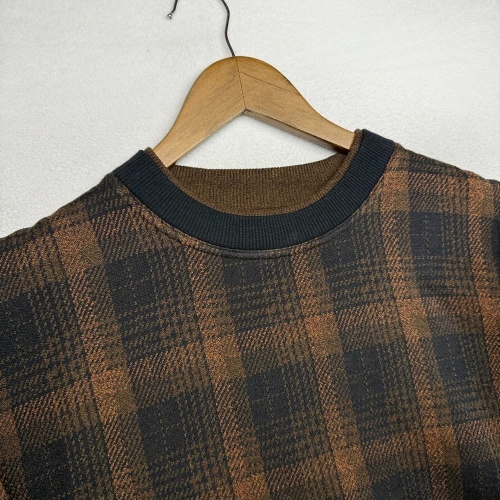 Vintage Knights Blank Sweatshirt Men's XL Brown Black Plaid Houndstooth 90s - Picture 2 of 11